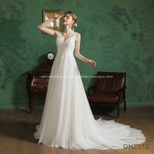 V neck gray modest glamor a line lacey bridal gown express silk wedding dress